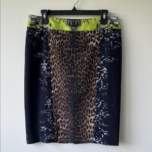 Elie Tahari Lime Green and Black leopard skirt